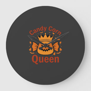 Candy Corn Queen Halloween Crown Bats_1 Large Clock