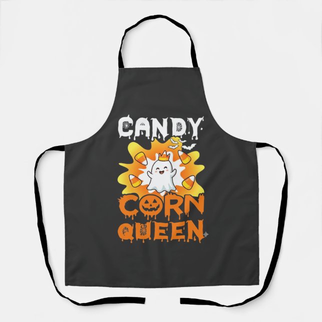 Candy Corn Queen Halloween Ghost Bats Spider Web Apron (Front)