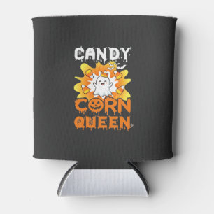 Candy Corn Queen Halloween Ghost Bats Spider Web Can Cooler