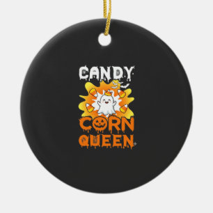 Candy Corn Queen Halloween Ghost Bats Spider Web Ceramic Ornament