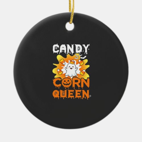 Candy Corn Queen Halloween Ghost Bats Spider Web Ceramic Ornament