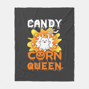 Candy Corn Queen Halloween Ghost Bats Spider Web Fleece Blanket