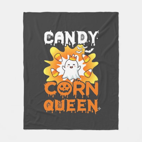 Candy Corn Queen Halloween Ghost Bats Spider Web Fleece Blanket