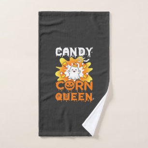 Candy Corn Queen Halloween Ghost Bats Spider Web Hand Towel