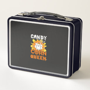 Candy Corn Queen Halloween Ghost Bats Spider Web Metal Lunch Box