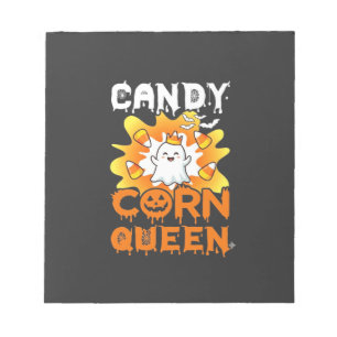 Candy Corn Queen Halloween Ghost Bats Spider Web Notepad