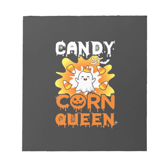 Candy Corn Queen Halloween Ghost Bats Spider Web Notepad (Front)