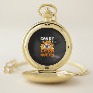 Candy Corn Queen Halloween Ghost Bats Spider Web Pocket Watch