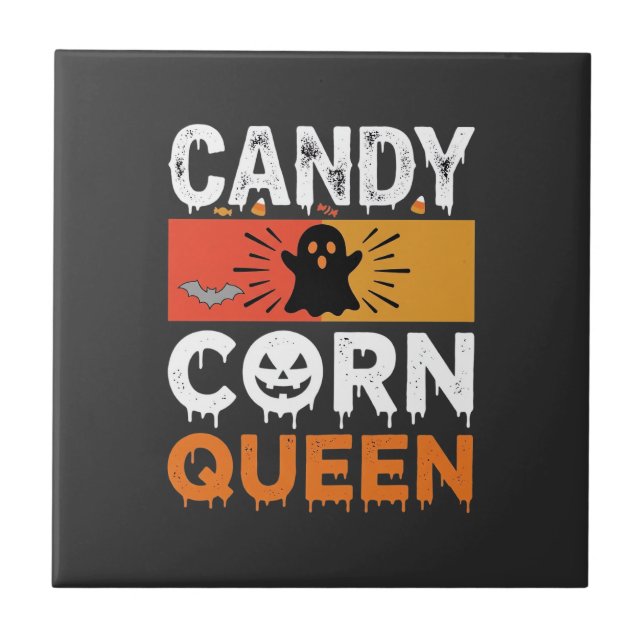 Candy Corn Queen Halloween SVG Design Ceramic Tile (Front)