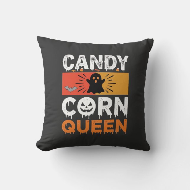 Candy Corn Queen Halloween SVG Design Throw Pillow (Front)