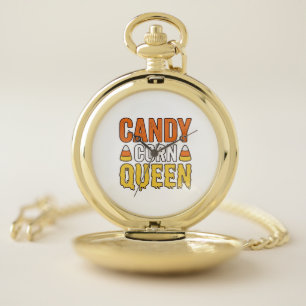 Candy Corn Queen Vintage Halloween T-Shirt Design_ Pocket Watch