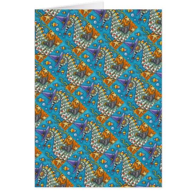 CANDY CORN SEAHORSE, UNDER THE SEA HALLOWEEN CARD (Front)