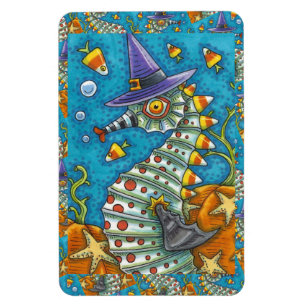CANDY CORN SEAHORSE, UNDER THE SEA HALLOWEEN FISH MAGNET
