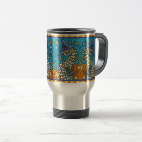 CANDY CORN SEAHORSE WITCH UNDER THE SEA HALLOWEEN TRAVEL MUG