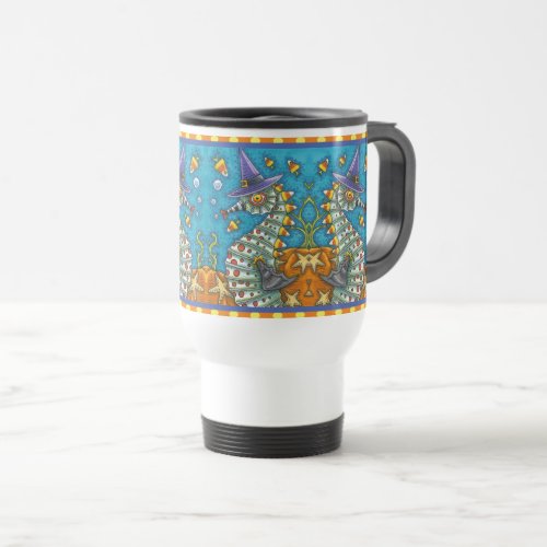 CANDY CORN SEAHORSE WITCH UNDER THE SEA HALLOWEEN TRAVEL MUG