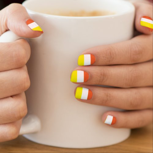 Candy Corn Stripes in White Orange and Yellow Minx Nail Art