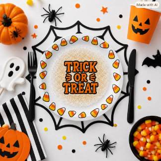 Candy Corn Trick or Treat Halloween Paper Plate