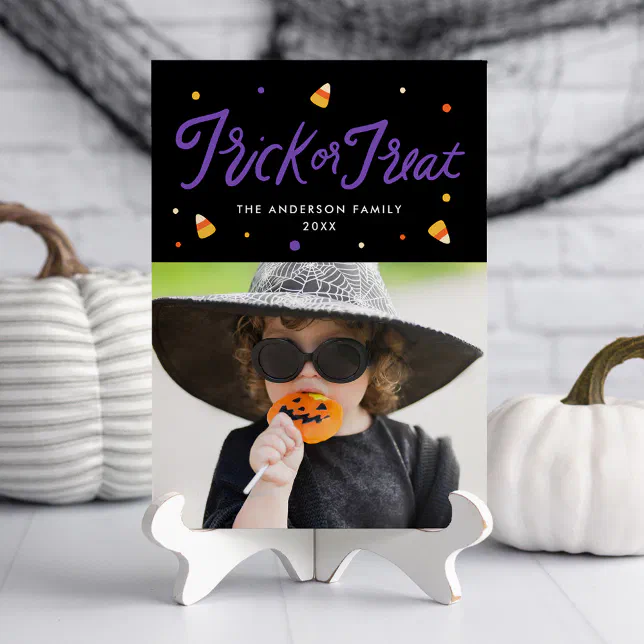 Candy Corn Trick or Treat Halloween Photo Card | Zazzle