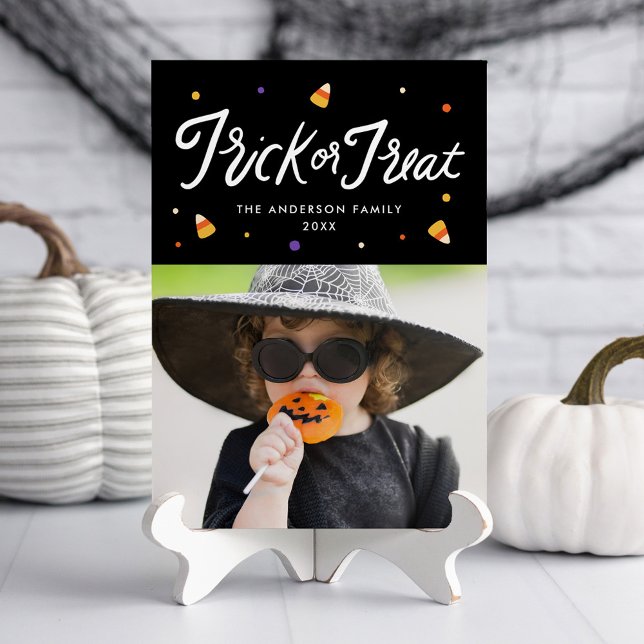 Candy Corn Trick or Treat Halloween Photo Card (Creator Uploaded)