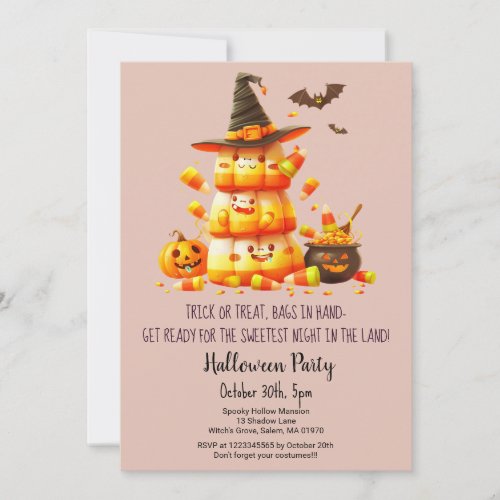 Candy Corn Trick or Treat Pumpkins Halloween Party Invitation