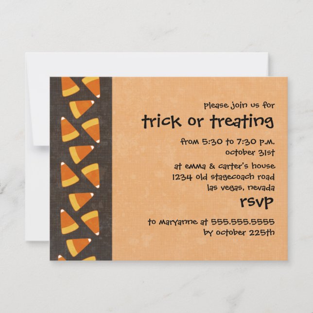 candy corn trick or treating halloween invitations (Front)