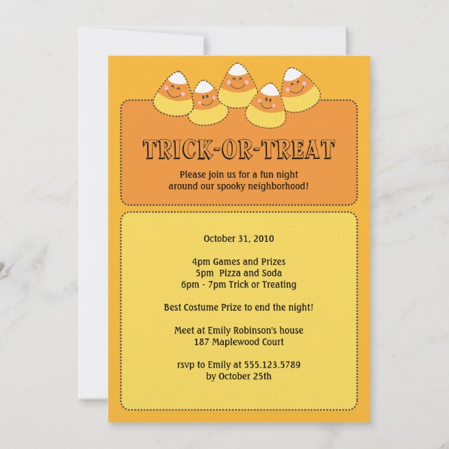 Candy Corn Trick or Treating Halloween Party Invitation (Front)