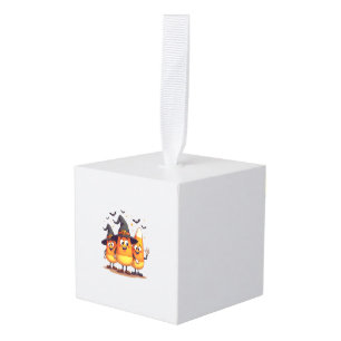Candy Corn Trio � Funny Halloween Characters Cube Ornament