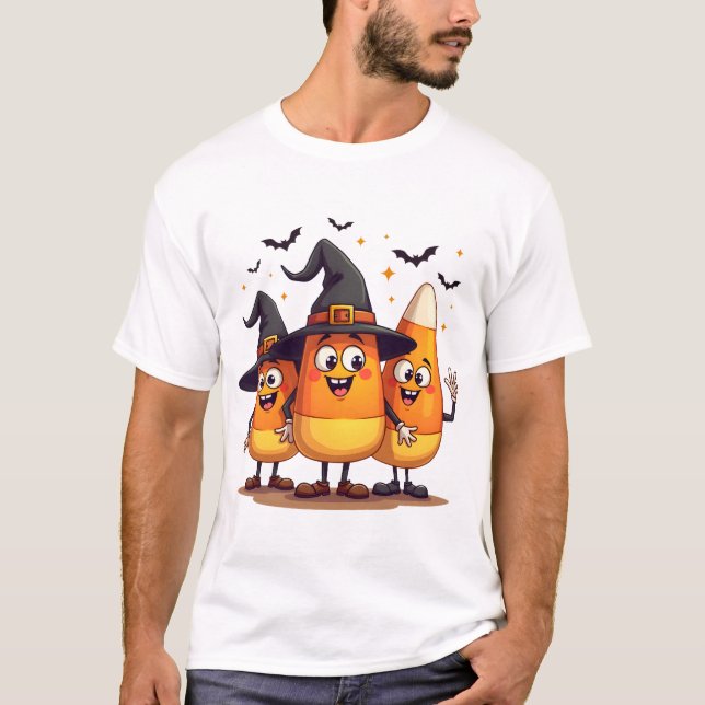 Candy Corn Trio � Funny Halloween Characters T-Shirt (Front)