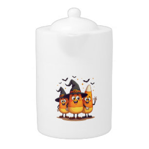 Candy Corn Trio – Funny Halloween Characters Teapot
