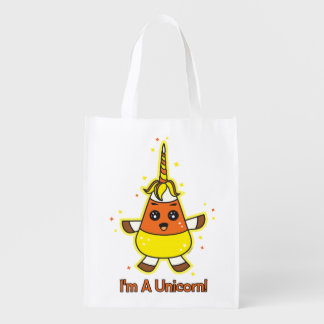 Candy Corn Unicorn Halloween Reusable Grocery Bag