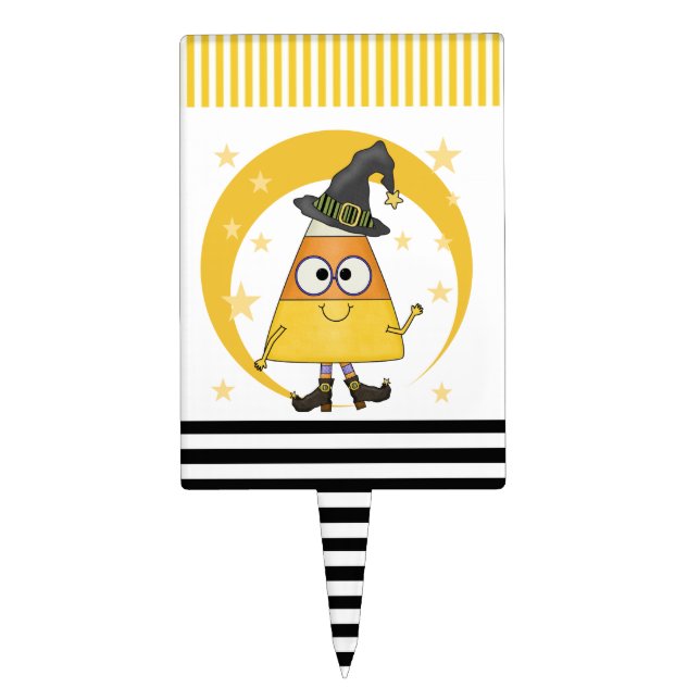 Candy Corn Witch Halloween Cake Topper (Front)