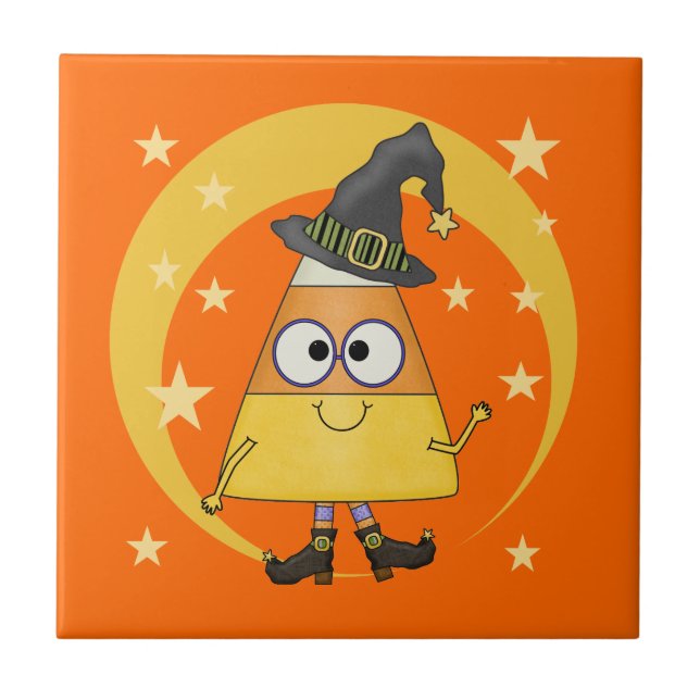 Candy Corn Witch Halloween Ceramic Tile (Front)