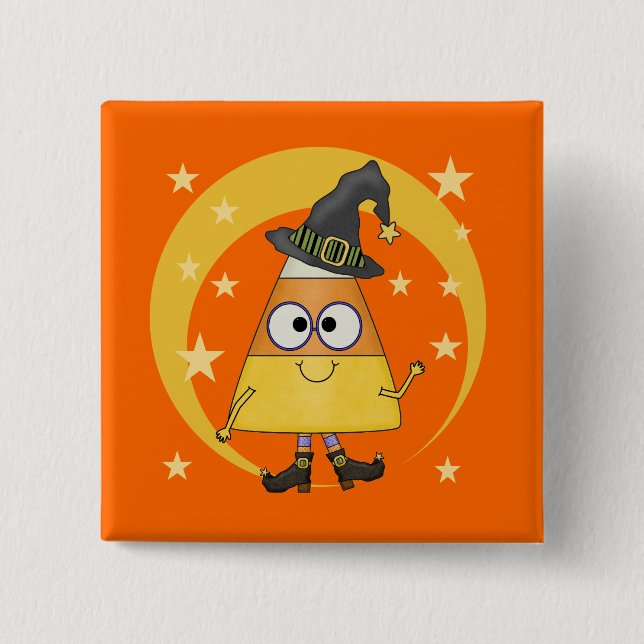 Candy Corn Witch Halloween Pinback Button (Front)