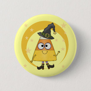 Candy Corn Witch Halloween Pinback Button