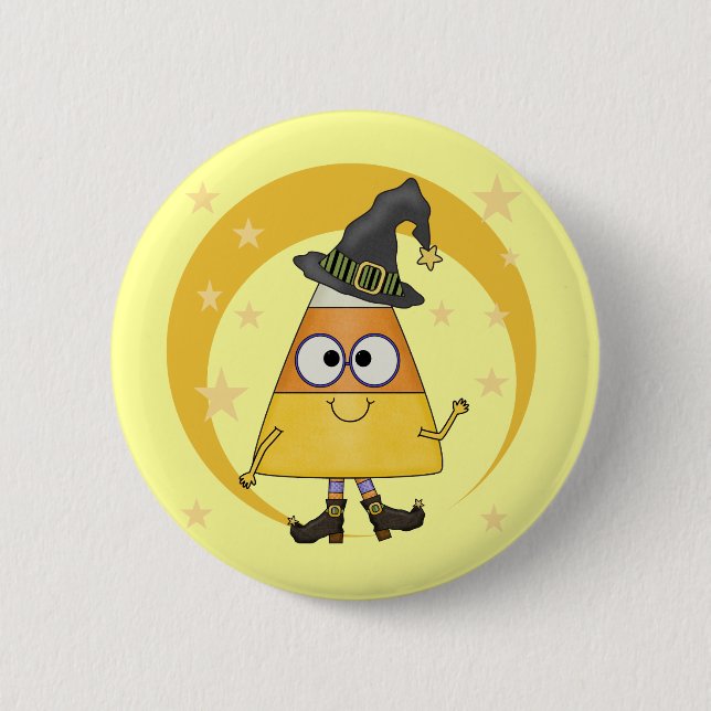 Candy Corn Witch Halloween Pinback Button (Front)