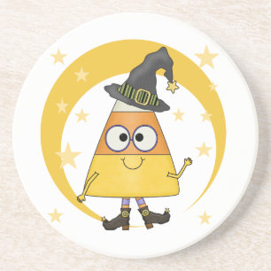 Candy Corn Witch Halloween Sandstone Coaster