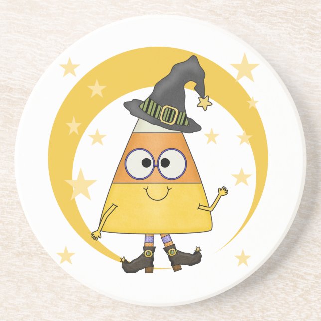 Candy Corn Witch Halloween Sandstone Coaster (Front)