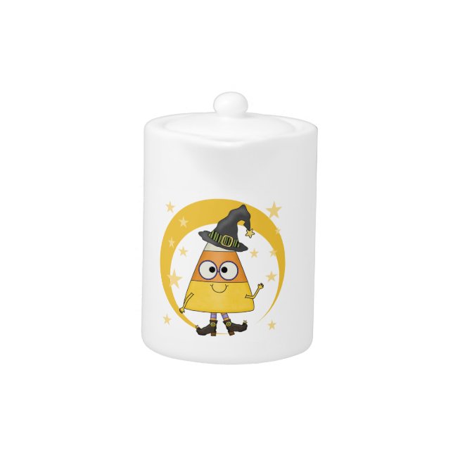 Candy Corn Witch Halloween Teapot (Front)