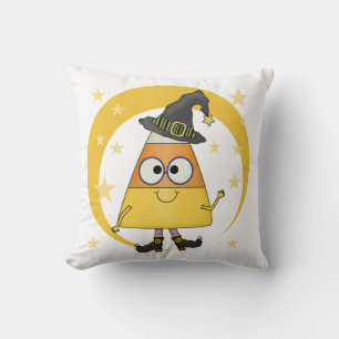 Candy Corn Witch Halloween Throw Pillow