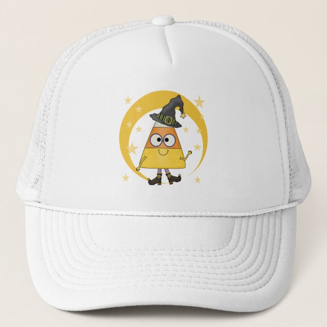 Candy Corn Witch Halloween Trucker Hat (Front)