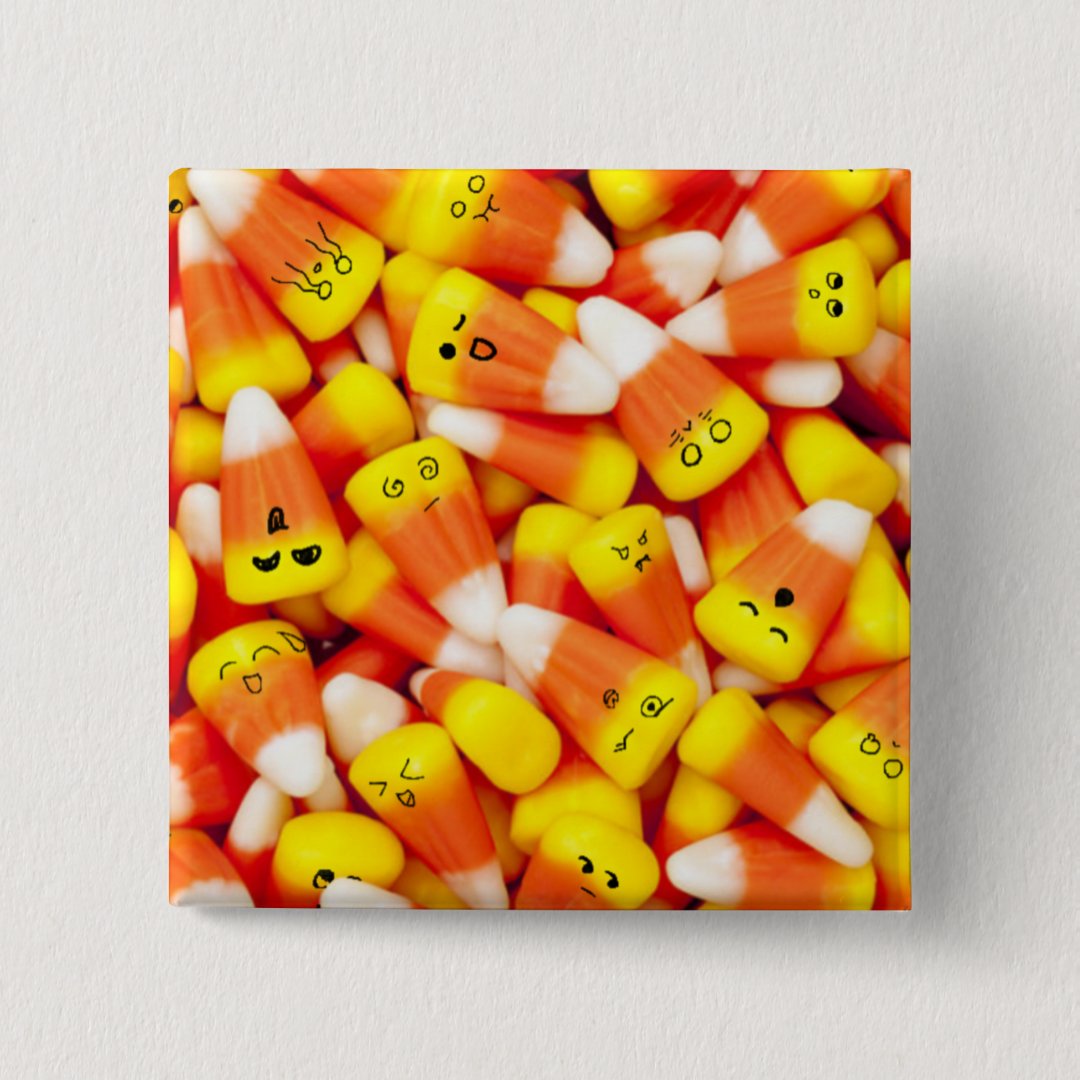 Candy Corn With Cute Faces Button | Zazzle