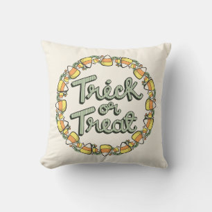 Candy Corn Wreath “Trick Or Treat” Decorative Throw Pillow