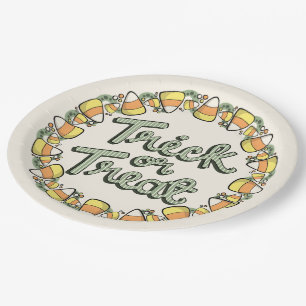 Candy Corn Wreathe “Trick Or Treat” Paper Party Plates