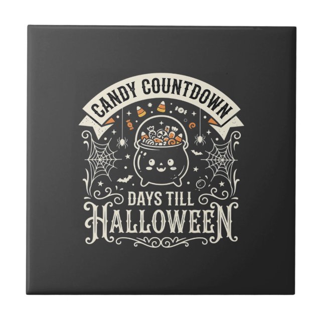 Candy Countdown Halloween Vector Design Ceramic Tile (Front)