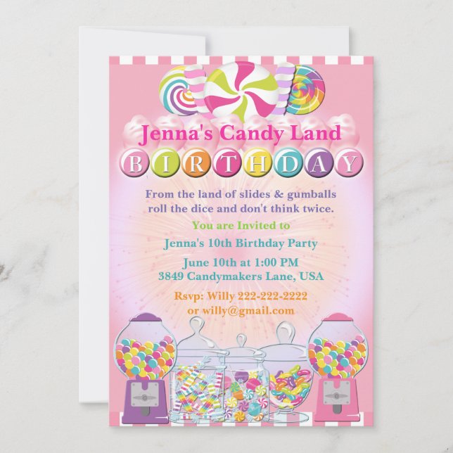Candy Counter Land Pink Birthday Invitation (Front)