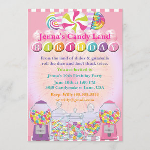 Candy Counter Land Pink Birthday Invitation