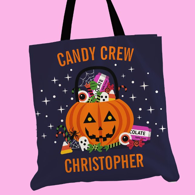 Candy Crew Pumpkin Bucket Personalized Halloween Tote Bag (Creator Uploaded)