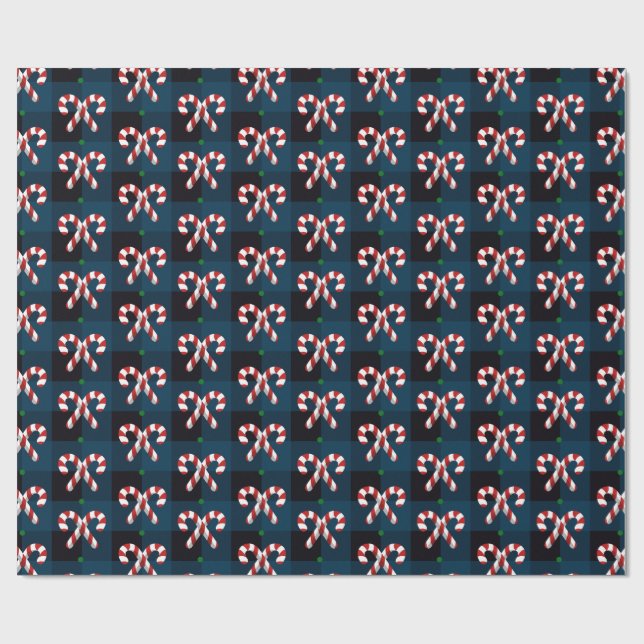 Candy Cross Blue Plaid Wrapping Paper (Flat)