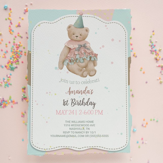 Candy Cute Bear 1st Birthday Invitation (Creator Uploaded)