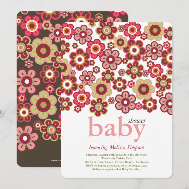 Candy Daisies Flowers Blooms Baby Shower Invite (Front/Back)